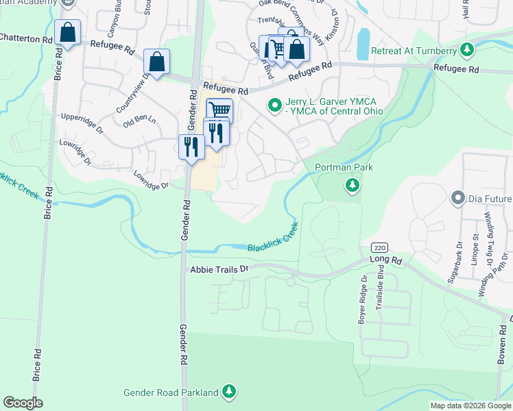 map of restaurants, bars, coffee shops, grocery stores, and more near 6715 Dorothy's Creek in Canal Winchester