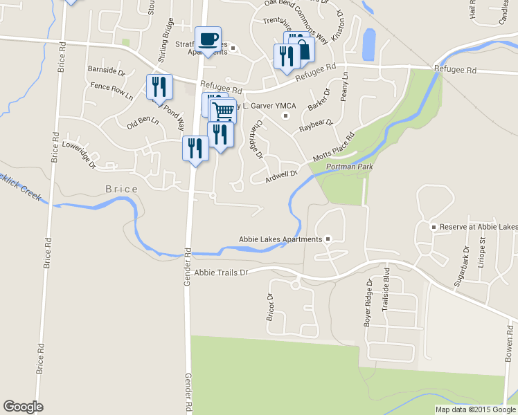 map of restaurants, bars, coffee shops, grocery stores, and more near 6715 Dorothy's Creek in Canal Winchester