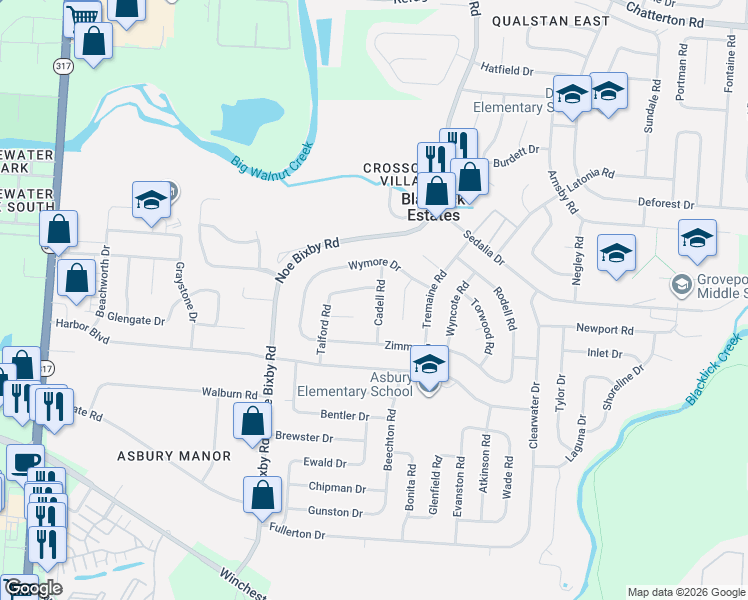 map of restaurants, bars, coffee shops, grocery stores, and more near 3533 Cadell Road in Columbus