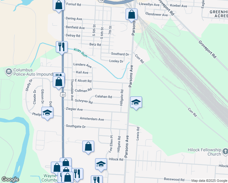 map of restaurants, bars, coffee shops, grocery stores, and more near 263 Cullman Road in Columbus