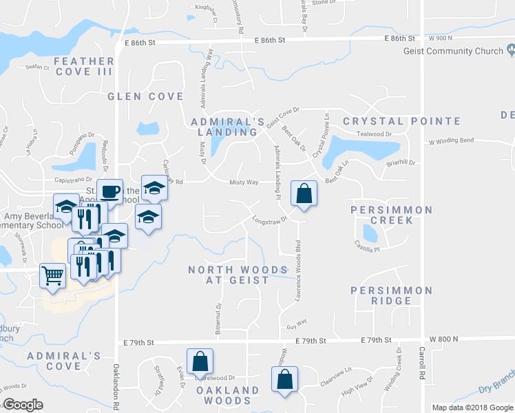 map of restaurants, bars, coffee shops, grocery stores, and more near 8157 Shortleaf Court in Indianapolis