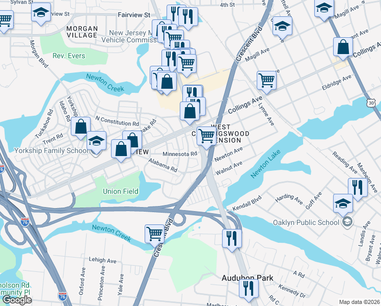 map of restaurants, bars, coffee shops, grocery stores, and more near 3129 South Atlanta Road in Camden