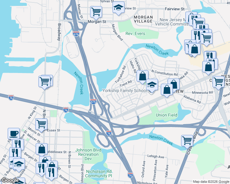 map of restaurants, bars, coffee shops, grocery stores, and more near 3045 Tuckahoe Road in Camden