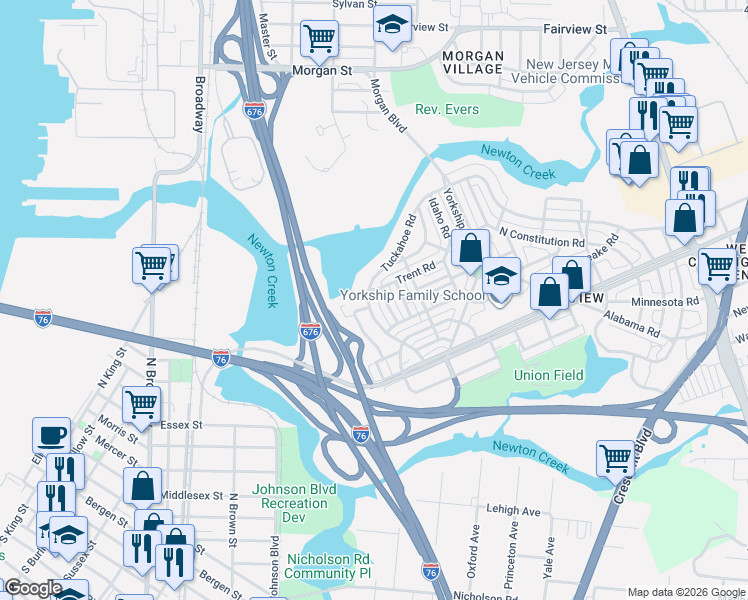 map of restaurants, bars, coffee shops, grocery stores, and more near 3045 Tuckahoe Road in Camden