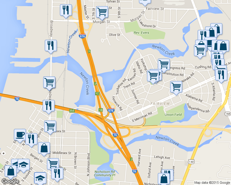 map of restaurants, bars, coffee shops, grocery stores, and more near 3027 Tuckahoe Road in Camden