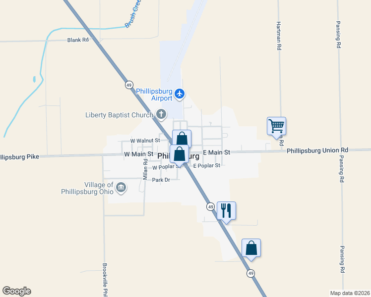 map of restaurants, bars, coffee shops, grocery stores, and more near in Phillipsburg