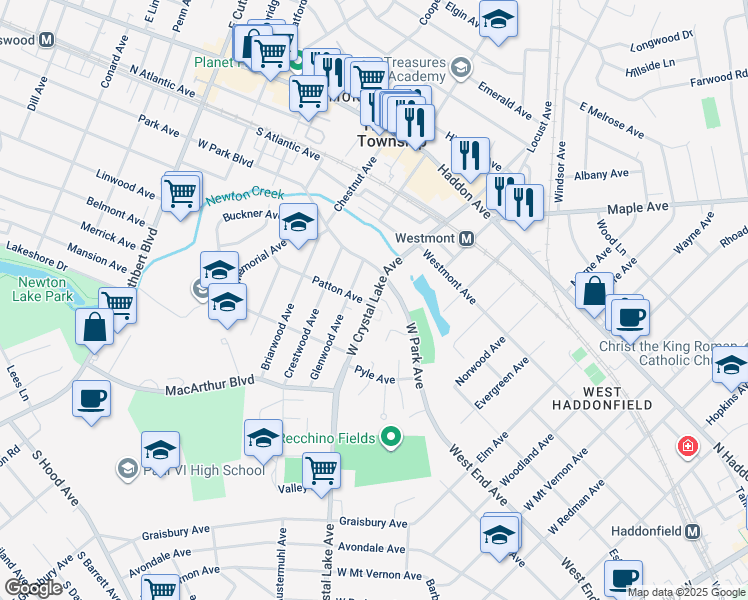 map of restaurants, bars, coffee shops, grocery stores, and more near 217 West Crystal Lake Avenue in Haddonfield