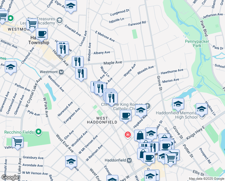map of restaurants, bars, coffee shops, grocery stores, and more near 144 Wayne Avenue in Haddonfield