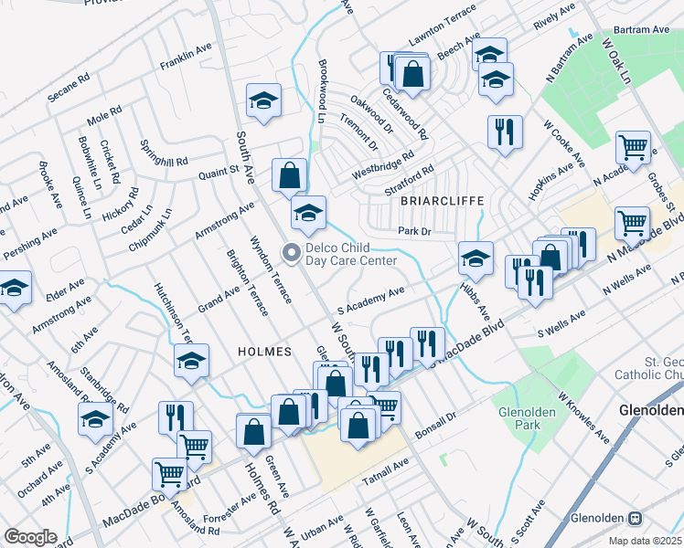 map of restaurants, bars, coffee shops, grocery stores, and more near 2922 Wakefield Drive in Holmes