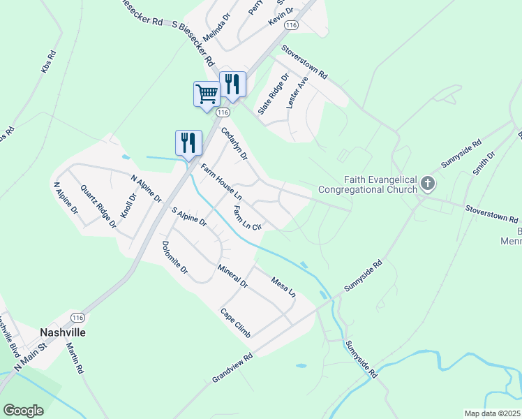 map of restaurants, bars, coffee shops, grocery stores, and more near 125 Farm House Lane in York