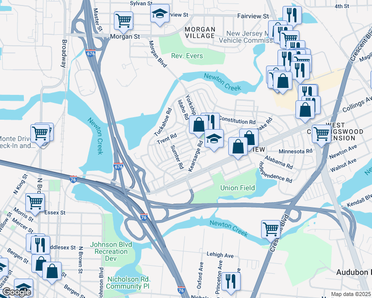map of restaurants, bars, coffee shops, grocery stores, and more near 1081 Niagara Road in Camden