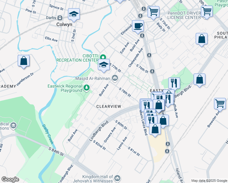 map of restaurants, bars, coffee shops, grocery stores, and more near 7816 Chelwynde Avenue in Philadelphia