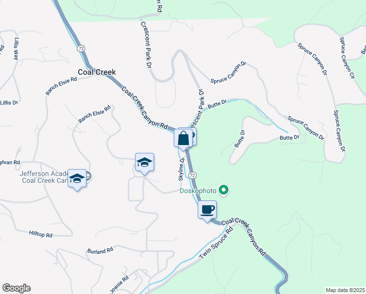 map of restaurants, bars, coffee shops, grocery stores, and more near 30530 Colorado 72 in Golden
