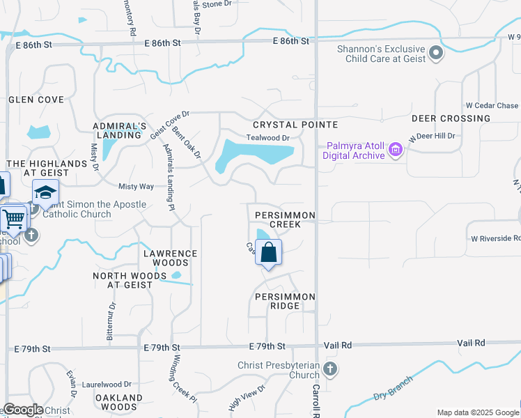 map of restaurants, bars, coffee shops, grocery stores, and more near 8143 Alamosa Drive in Indianapolis
