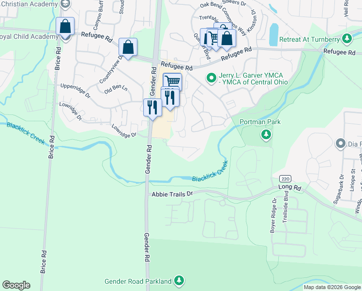 map of restaurants, bars, coffee shops, grocery stores, and more near 6687 Dorothy's Creek in Canal Winchester