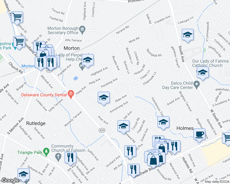 map of restaurants, bars, coffee shops, grocery stores, and more near 745 Brooke Circle in Morton