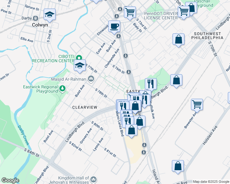 map of restaurants, bars, coffee shops, grocery stores, and more near 7707 Jason Place in Philadelphia
