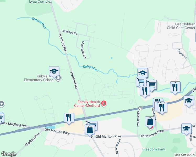 map of restaurants, bars, coffee shops, grocery stores, and more near 62 Westmont Drive in Medford