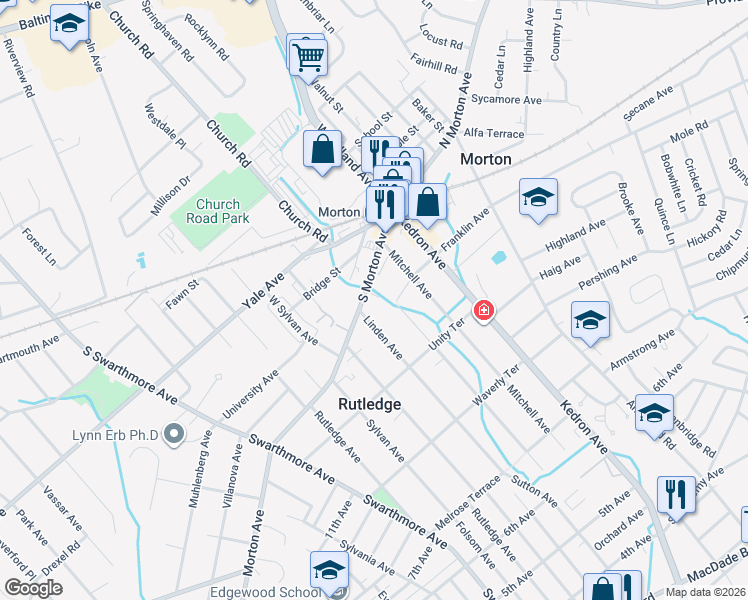 map of restaurants, bars, coffee shops, grocery stores, and more near 75 South Morton Avenue in Morton
