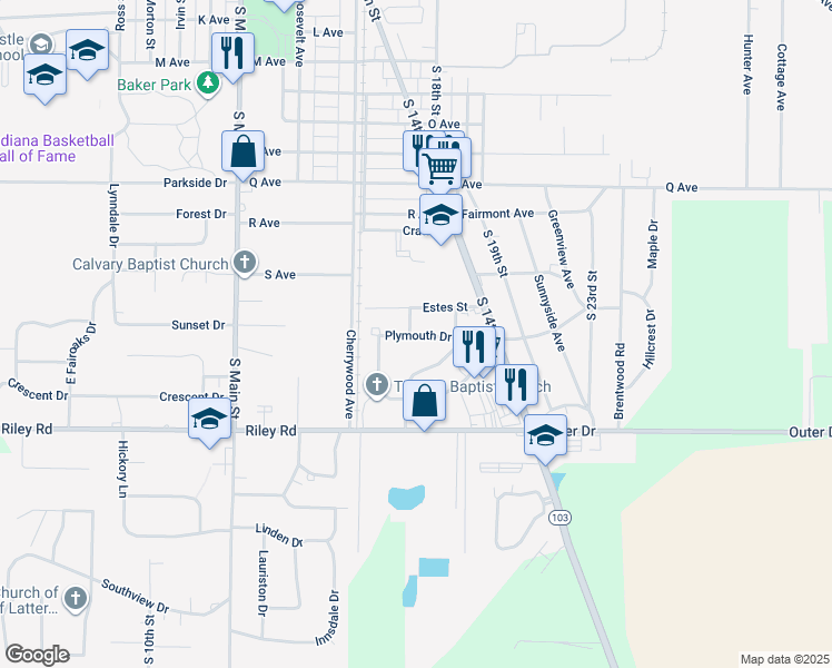 map of restaurants, bars, coffee shops, grocery stores, and more near 2909 Chrysler Dr in New Castle