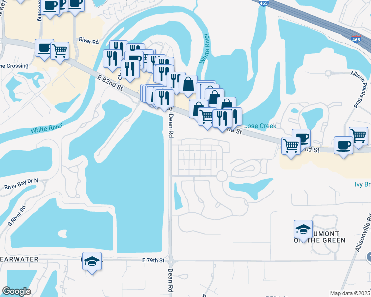 map of restaurants, bars, coffee shops, grocery stores, and more near 4068 Hooper Place in Indianapolis