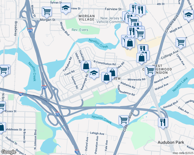 map of restaurants, bars, coffee shops, grocery stores, and more near 1254 South Octagon Road in Camden