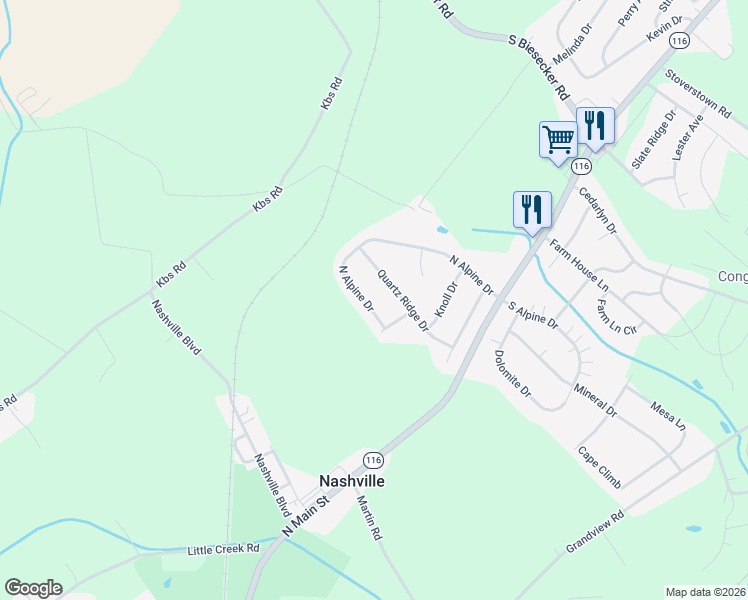 map of restaurants, bars, coffee shops, grocery stores, and more near 290 North Alpine Drive in York