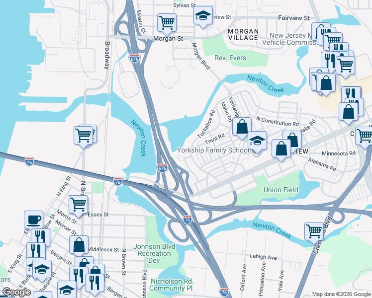 map of restaurants, bars, coffee shops, grocery stores, and more near 3045 Tuckahoe Road in Camden