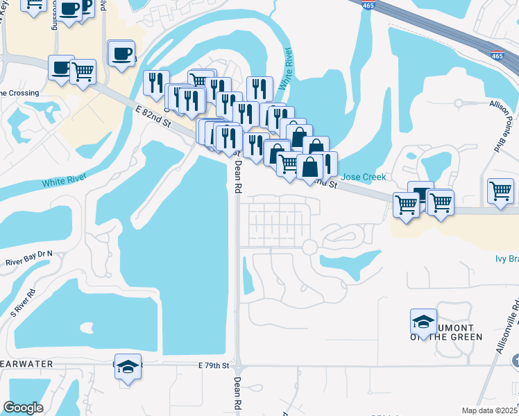 map of restaurants, bars, coffee shops, grocery stores, and more near 4068 Hooper Place in Indianapolis