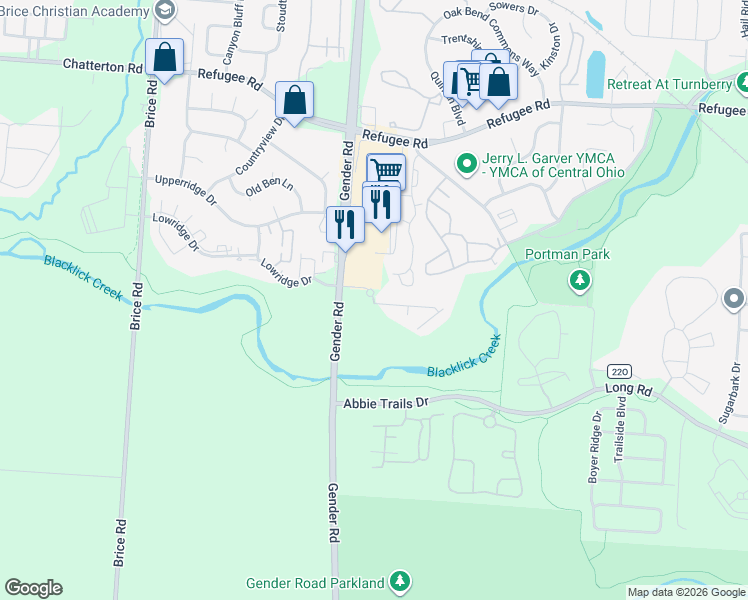 map of restaurants, bars, coffee shops, grocery stores, and more near Dorothy's Pond Lane in Canal Winchester