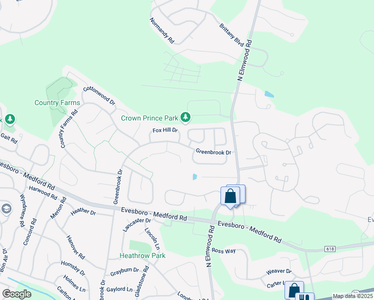 map of restaurants, bars, coffee shops, grocery stores, and more near 10 Woodthrush Court in Evesham