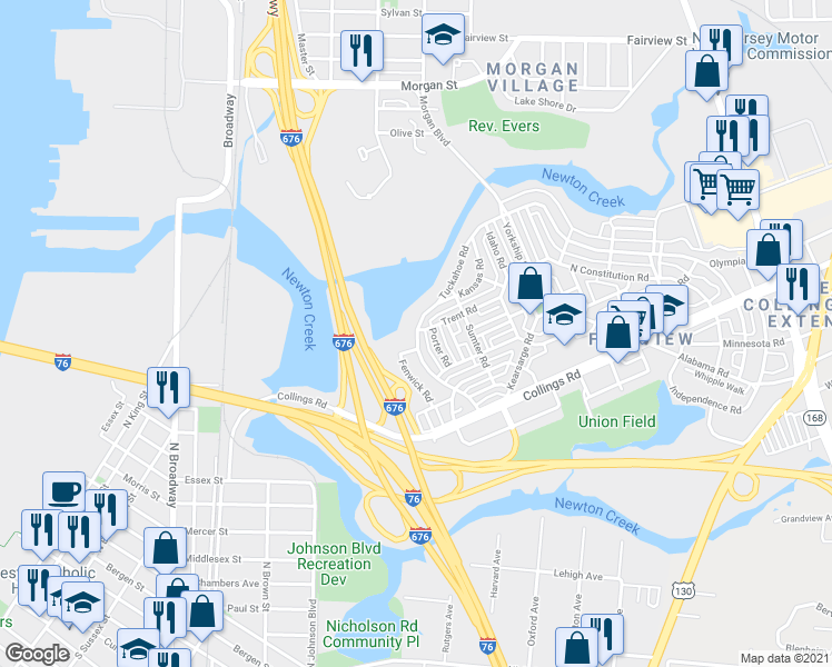 map of restaurants, bars, coffee shops, grocery stores, and more near 3015 Tuckahoe Road in Camden