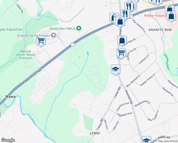 map of restaurants, bars, coffee shops, grocery stores, and more near 217 Grant Crossing in Media