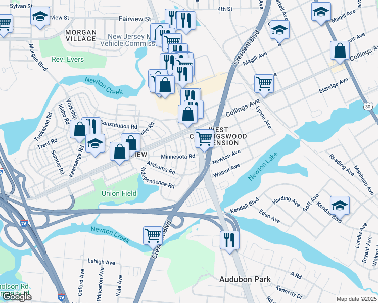 map of restaurants, bars, coffee shops, grocery stores, and more near 3070 South Atlanta Road in Camden