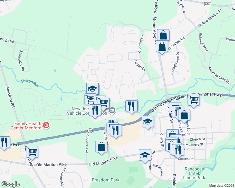 map of restaurants, bars, coffee shops, grocery stores, and more near 52 Binsted Drive in Medford
