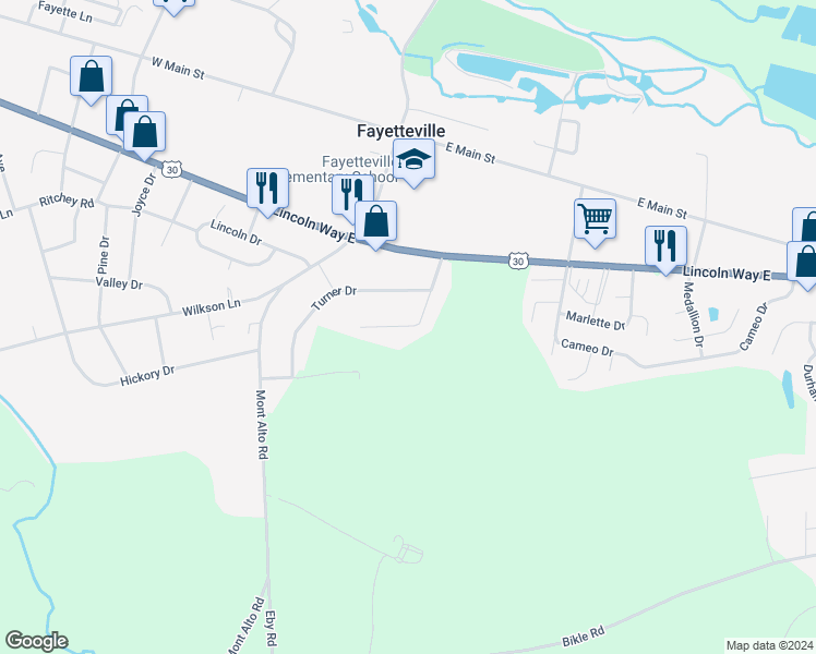 map of restaurants, bars, coffee shops, grocery stores, and more near 40 Turner Drive in Fayetteville