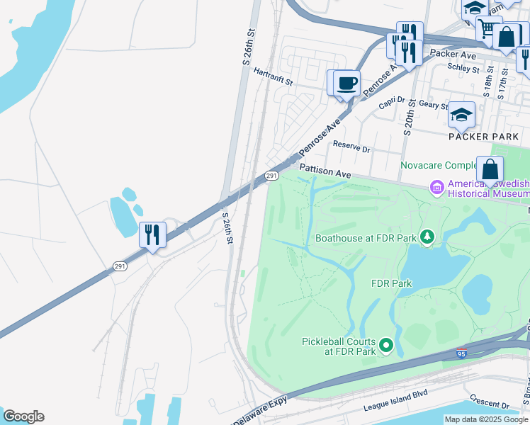 map of restaurants, bars, coffee shops, grocery stores, and more near 3700 Gateway Drive in Philadelphia