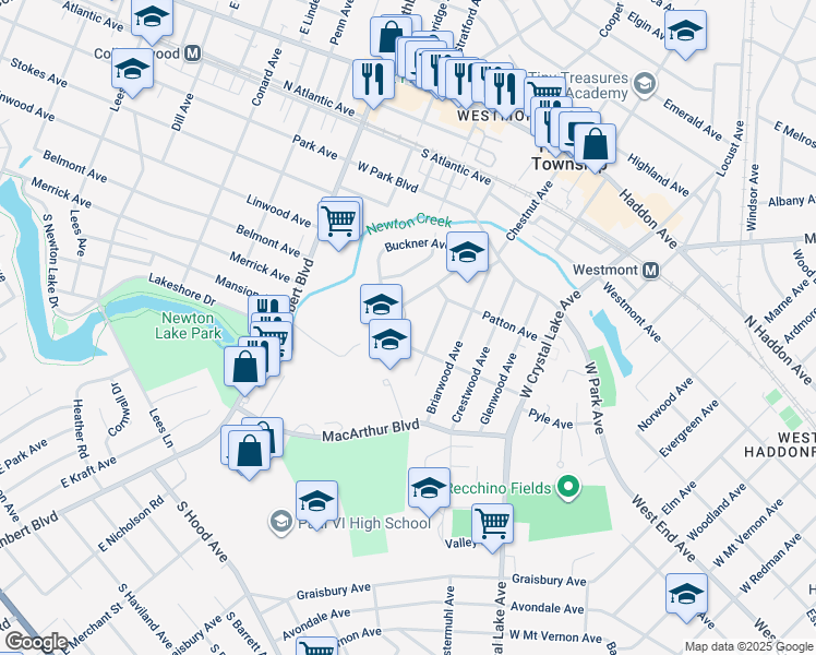 map of restaurants, bars, coffee shops, grocery stores, and more near 313 Memorial Avenue in Haddonfield