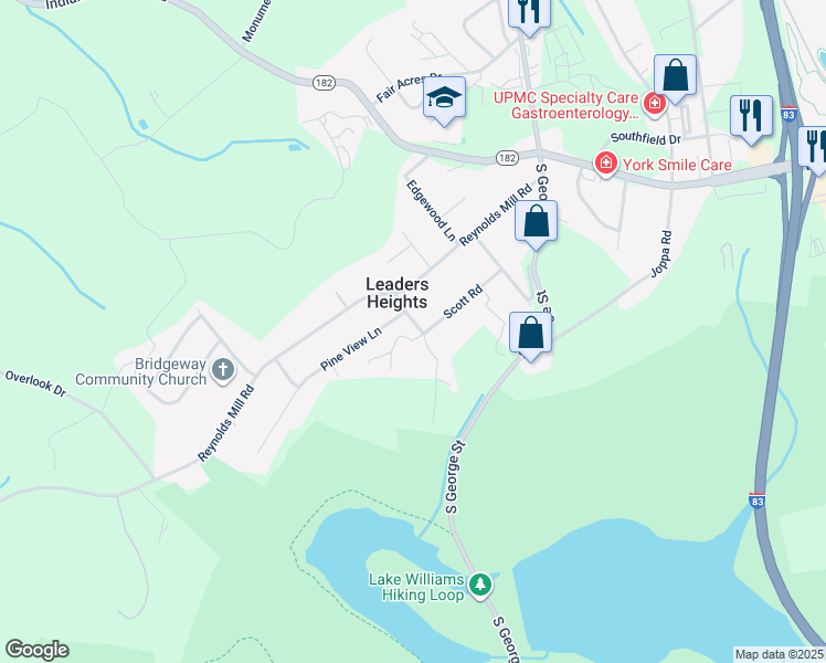 map of restaurants, bars, coffee shops, grocery stores, and more near 207 Scott Road in York