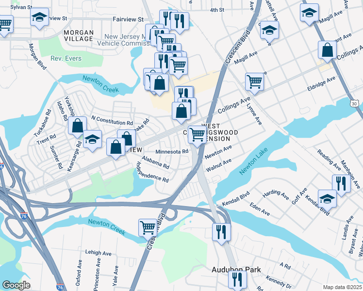 map of restaurants, bars, coffee shops, grocery stores, and more near 3070 South Atlanta Road in Camden