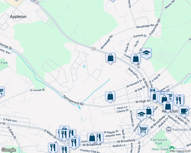 map of restaurants, bars, coffee shops, grocery stores, and more near 351 Winners Circle Drive in Red Lion