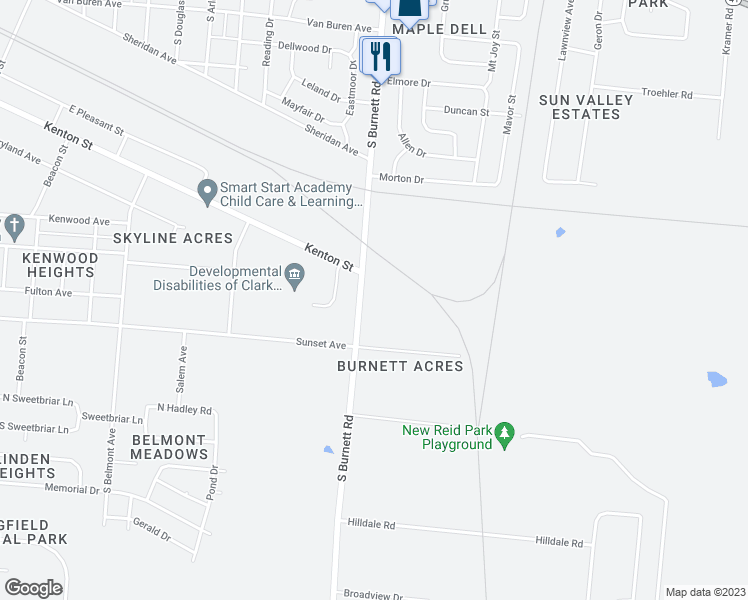 map of restaurants, bars, coffee shops, grocery stores, and more near 1490 South Burnett Road in Springfield