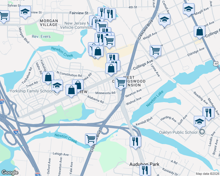 map of restaurants, bars, coffee shops, grocery stores, and more near 3022 South Atlanta Road in Camden