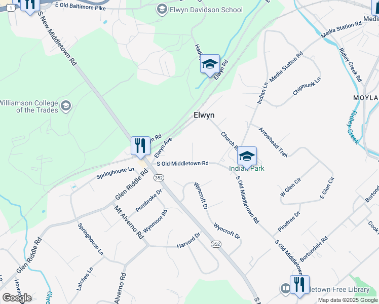 map of restaurants, bars, coffee shops, grocery stores, and more near 4 Brinton Avenue in Media