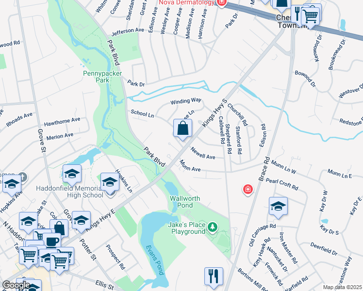 map of restaurants, bars, coffee shops, grocery stores, and more near 810 Kings Highway South in Cherry Hill