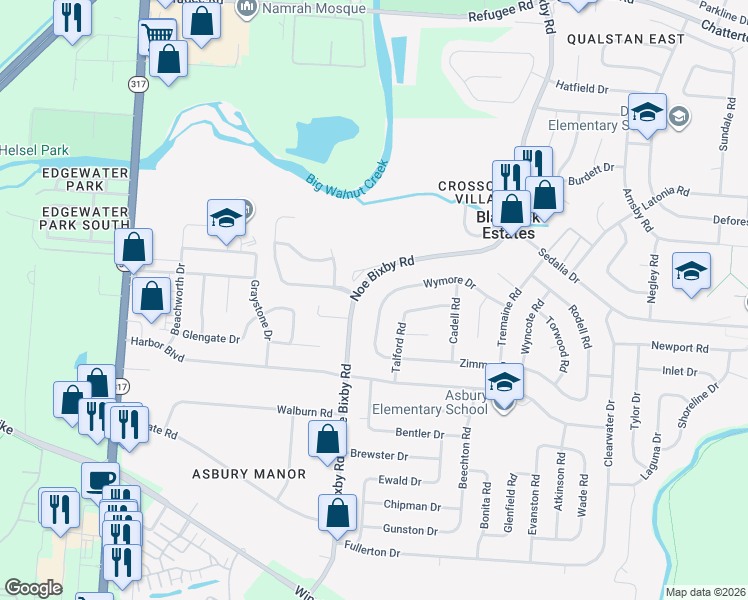 map of restaurants, bars, coffee shops, grocery stores, and more near 3456 Noe Bixby Road in Columbus