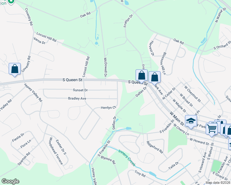 map of restaurants, bars, coffee shops, grocery stores, and more near 2981 Sunset Drive in Dallastown