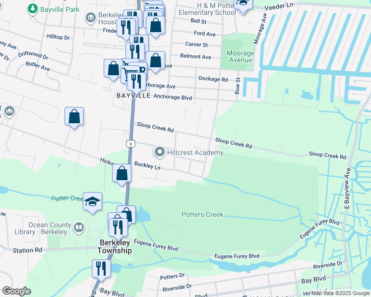 map of restaurants, bars, coffee shops, grocery stores, and more near in Berkeley Township