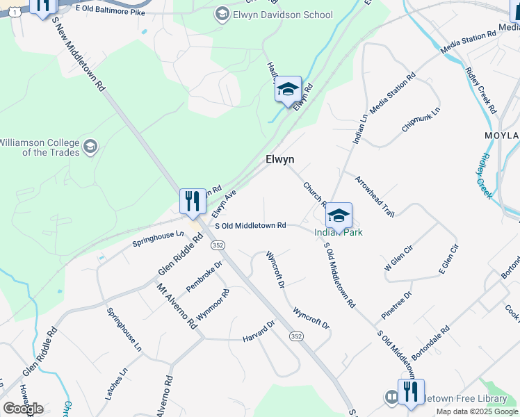map of restaurants, bars, coffee shops, grocery stores, and more near 4 Brinton Avenue in Media