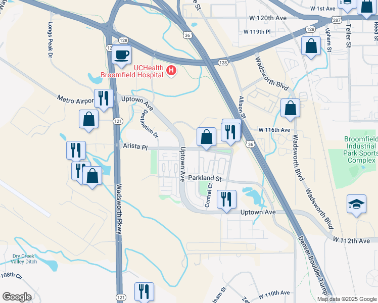 map of restaurants, bars, coffee shops, grocery stores, and more near in Broomfield